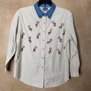 Talk America | Cream Button Down with Bird Print